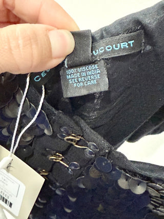 Cecilia De Bucourt Sequin Sleeveless V-Neck Open Back Blouse Top Black Women's S