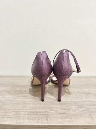 Chloe Gosselin Metallic Ankle Strap Stilettos Sandals Purple Women's Size EU 39