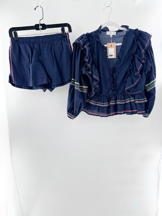 Something navy boho cotton set top and shorts, S