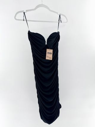 Mable Strapless Sweetheart Neck Ruched Corset Mini Dress Black Women's XS