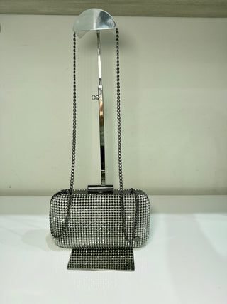 Olga Berg rhinestone embellished clutch bag with chain