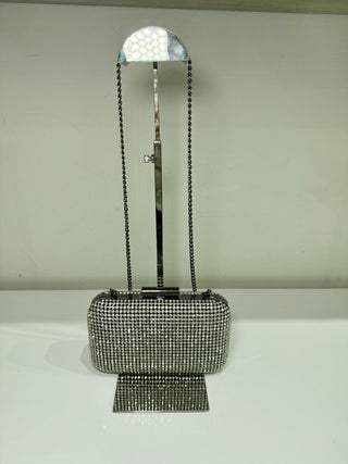 Olga Berg rhinestone embellished clutch bag with chain