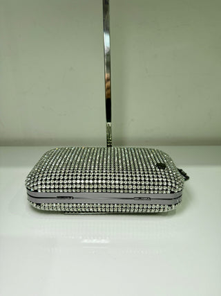 Olga Berg rhinestone embellished clutch bag with chain