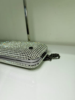 Olga Berg rhinestone embellished clutch bag with chain
