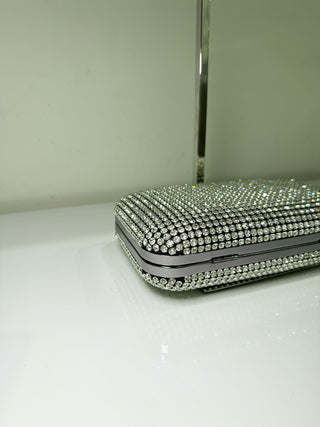 Olga Berg rhinestone embellished clutch bag with chain