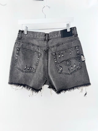 NWT R13 Shredded Slouch High Rise Denim Jean Shorts Leyton Black Women's Size 28