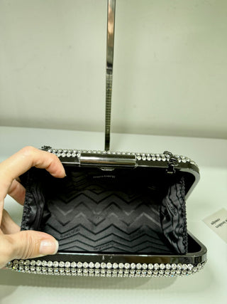 Olga Berg rhinestone embellished clutch bag with chain