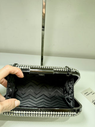 Olga Berg rhinestone embellished clutch bag with chain