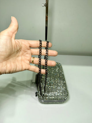 Olga Berg rhinestone embellished clutch bag with chain