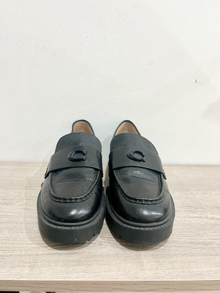 Coach Leah Chunky Lug Sole Leather Loafer with C Black Women's Size US 7.5