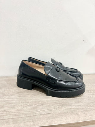 Coach Leah Chunky Lug Sole Leather Loafer with C Black Women's Size US 7.5