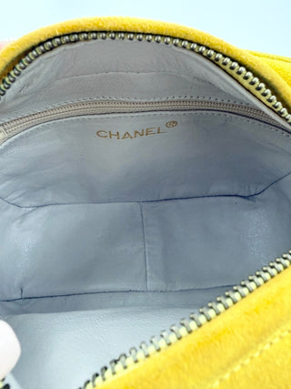 Chanel Quilted suede camera bag with tassel zipper, and gold strap