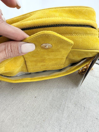 Chanel Quilted suede camera bag with tassel zipper, and gold strap