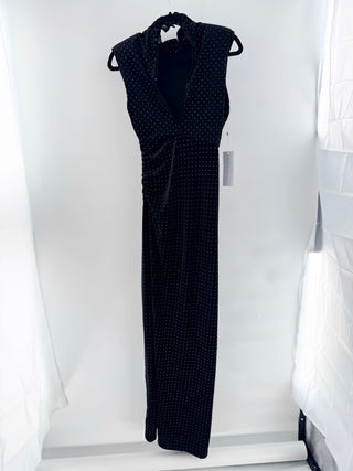 NWT Ronny Kobo Venette Velvet Studded Ruched Maxi Dress Black Women's Size XS