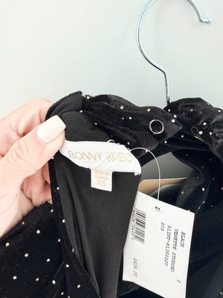 NWT Ronny Kobo Venette Velvet Studded Ruched Maxi Dress Black Women's Size XS