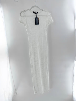 NWT Lioness Lace Short Sleeve Bodycon T-Shirt Maxi Dress White Women's Size XS
