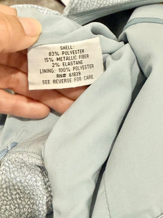 NWT Teri Jon by Rickie Freeman Jacquard Cascade Ruffle Mermaid Gown Light Blue 6