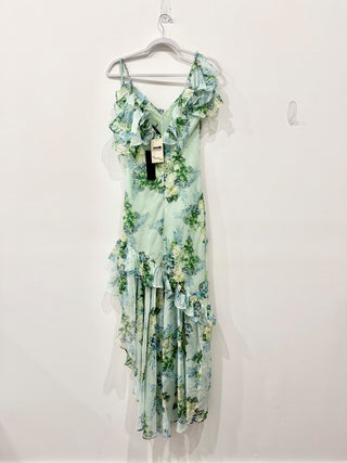 Vici Chelsea Floral Cold Shoulder V-Neck Ruffle Hi-Low Maxi Dress Green Womens S