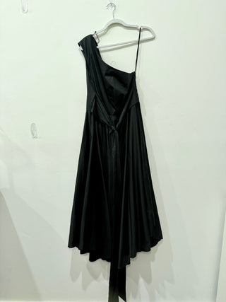 NWT Tibi New York Asymmetric One Shoulder Pleated Maxi Dress Black Women's 12