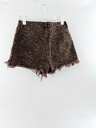 Alexander Wang Bite Leopard Print Denim Cutoff Short  Brown Womenn's Size 28