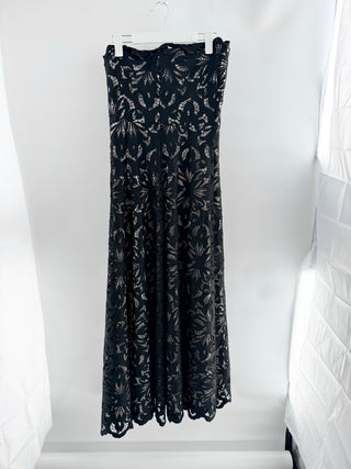 Mestiza Strapless Floral Eyelet Lace Cocktail Maxi Dress Black Women's Size 8