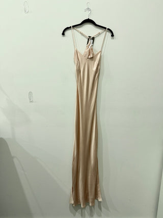 Homebodii Kiralee Lounge Satin V-Neck Long Slip Dress Blush Pink Womens Size XXS