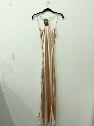 Homebodii Kiralee Lounge Satin V-Neck Long Slip Dress Blush Pink Womens Size XXS
