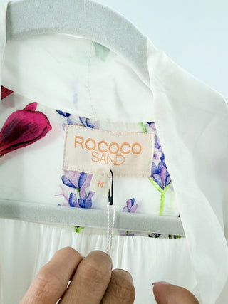 Rococo Sand Bloom Floral Print Surplice Neck Mini Dress White Women's Size M