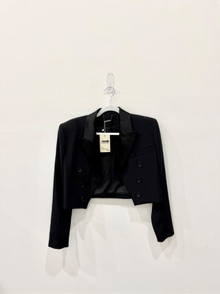 Elie Tahari Long Sleeve Open Front Tuxedo Crop Blazer Jacket Black Women Size 6