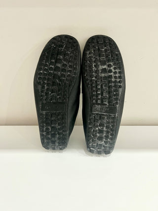 Gucci Leather Slip On Loafer Black with Gold Buckle and Red/Green Stripe Mens 11