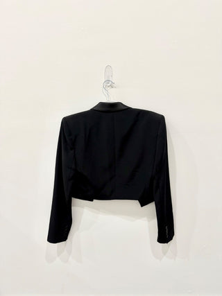 Elie Tahari Long Sleeve Open Front Tuxedo Crop Blazer Jacket Black Women Size 6