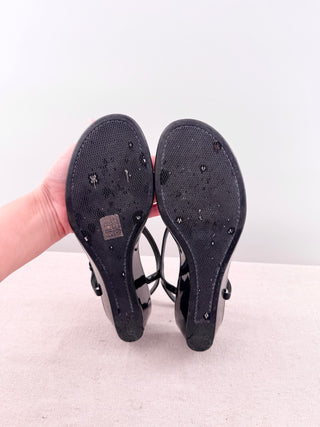 Prada patent leather metal triangle sandals, 40