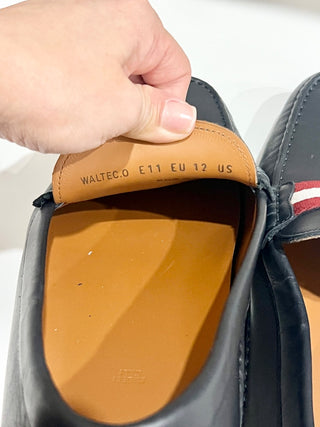 Bally Perthy Leather Loafers Black w/ Red and White Stripe Men's Size 12