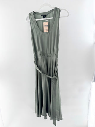 Marc Jacobs Silk Sleeveless Belted Fit & Flare Midi Dress Green Women's Size XS