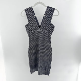 Herve Leger Houndstooth Plunging V-Neck Bandage Mini Dress Black White Small