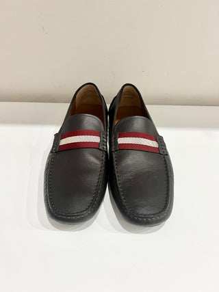Bally Perthy Leather Loafers Brown w/ Red and White Stripe Men's Size 11.5