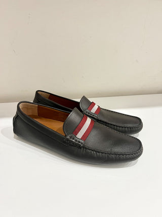 Bally Perthy Leather Loafers Brown w/ Red and White Stripe Men's Size 11.5