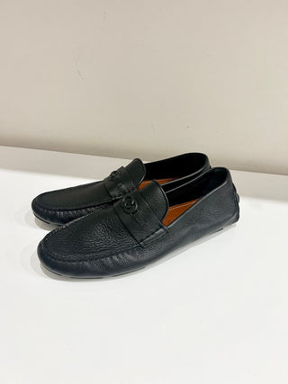 Gucci Interlocking G Logo Slip On Leather Driver Loafer Matte Black Men's Size 10