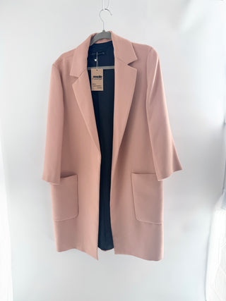 Zara oversized blazer coat featuring structured notch lapels, open-front silhouette, M
