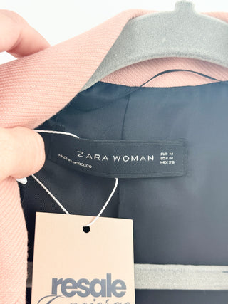 Zara oversized blazer coat featuring structured notch lapels, open-front silhouette, M