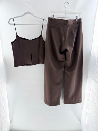 NWT St. Agni Silk Canvas Cami & Carter Trousers Pants Set Mud Top M / Bottom S