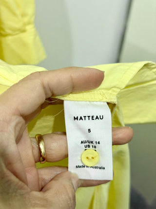 Matteau Channel Long Sleeve Side Slits Maxi Shirt Dress Yellow Women's XXL/US 10