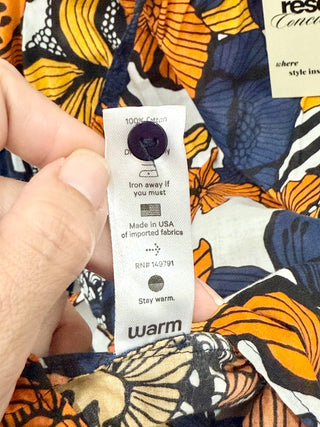 Warm Mystic Floral Printed Long Sleeve Blouse Top Marigold Women's Size Small