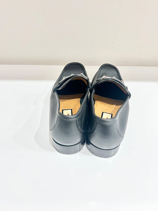Gucci Horsebit Web Trim Slip On Block Heel Leather Loafer Shoes Black Men's 10.5