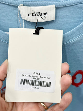 NWT Ottod'Ame Julep Printed Short Sleeve Crew Neck Graphic Tee Light Blue XS