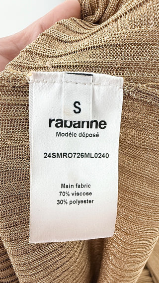Paco Rabanne Knit Metallic Asymmetrical Lurex Rib Long Dress Gold Women's XS