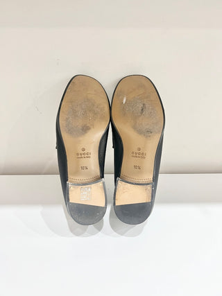 Gucci Horsebit Web Trim Slip On Block Heel Leather Loafer Shoes Black Men's 10.5