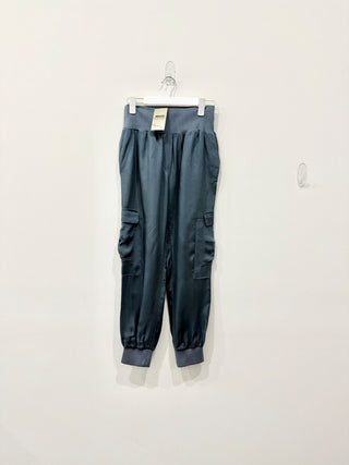 Cinq à Sept Giles Cupro Knit High Rise Tapered Jogger Pants Teal Blue Women's XS