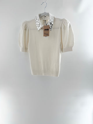 Alice & Olivia collar crystal embellished top knit, S