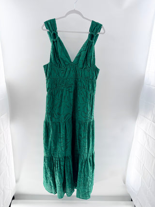 FARM Rio Monstera Sleeveless V-Neck Corset Eyelet Maxi Dress Green Womens Size L